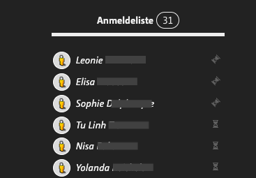 Anmeldeliste im Workspace