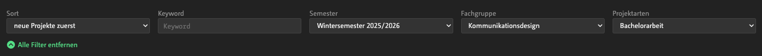 Projekt Übersicht filtern