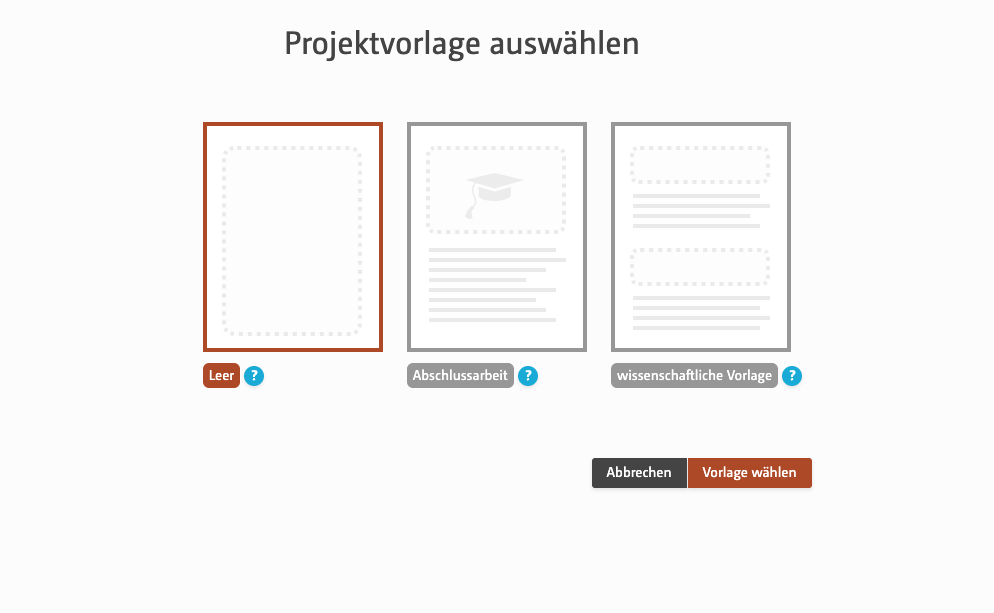 Projekt Vorlage wählen