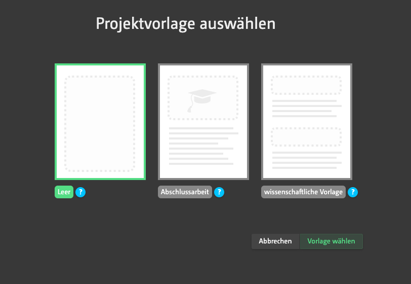Projekt Vorlage wählen