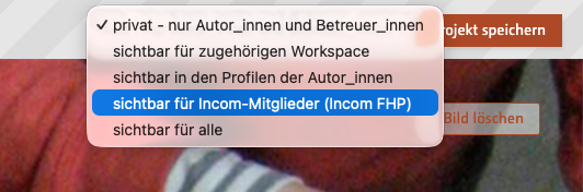 Projekt Sichtbarkeit festlegen