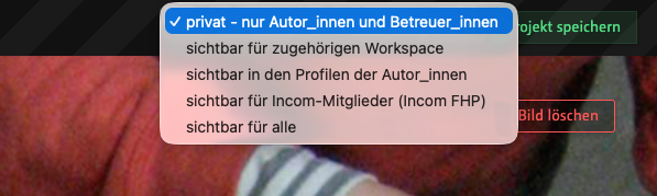 Projekt Sichtbarkeit festlegen