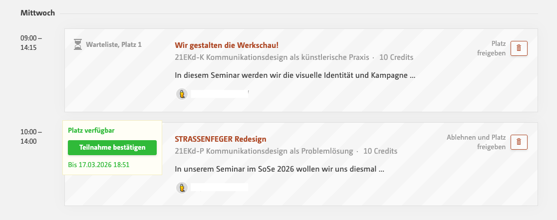 Ergebnisse im Tab Kurswahl