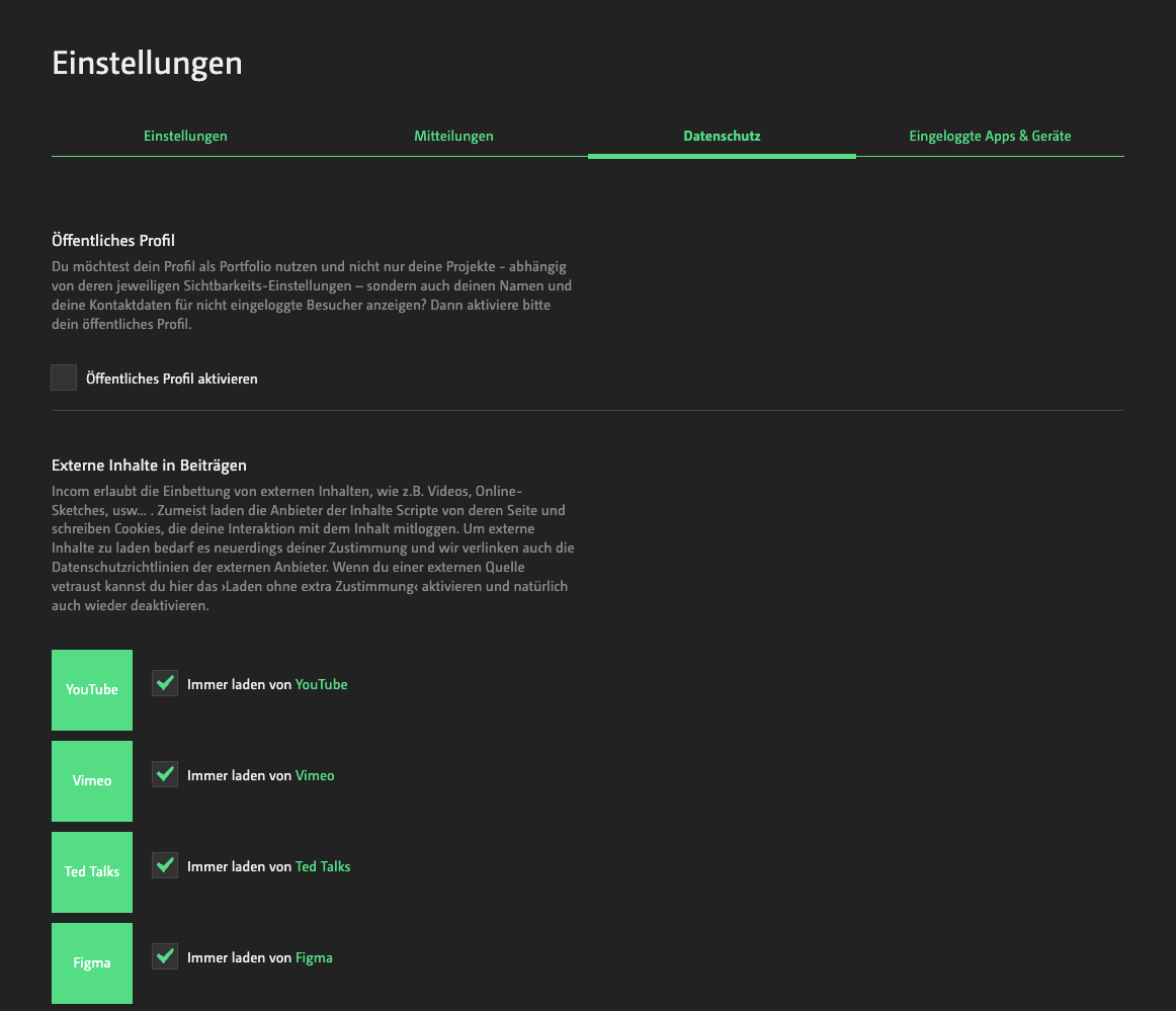 Einstellungen - Datenschutz 
