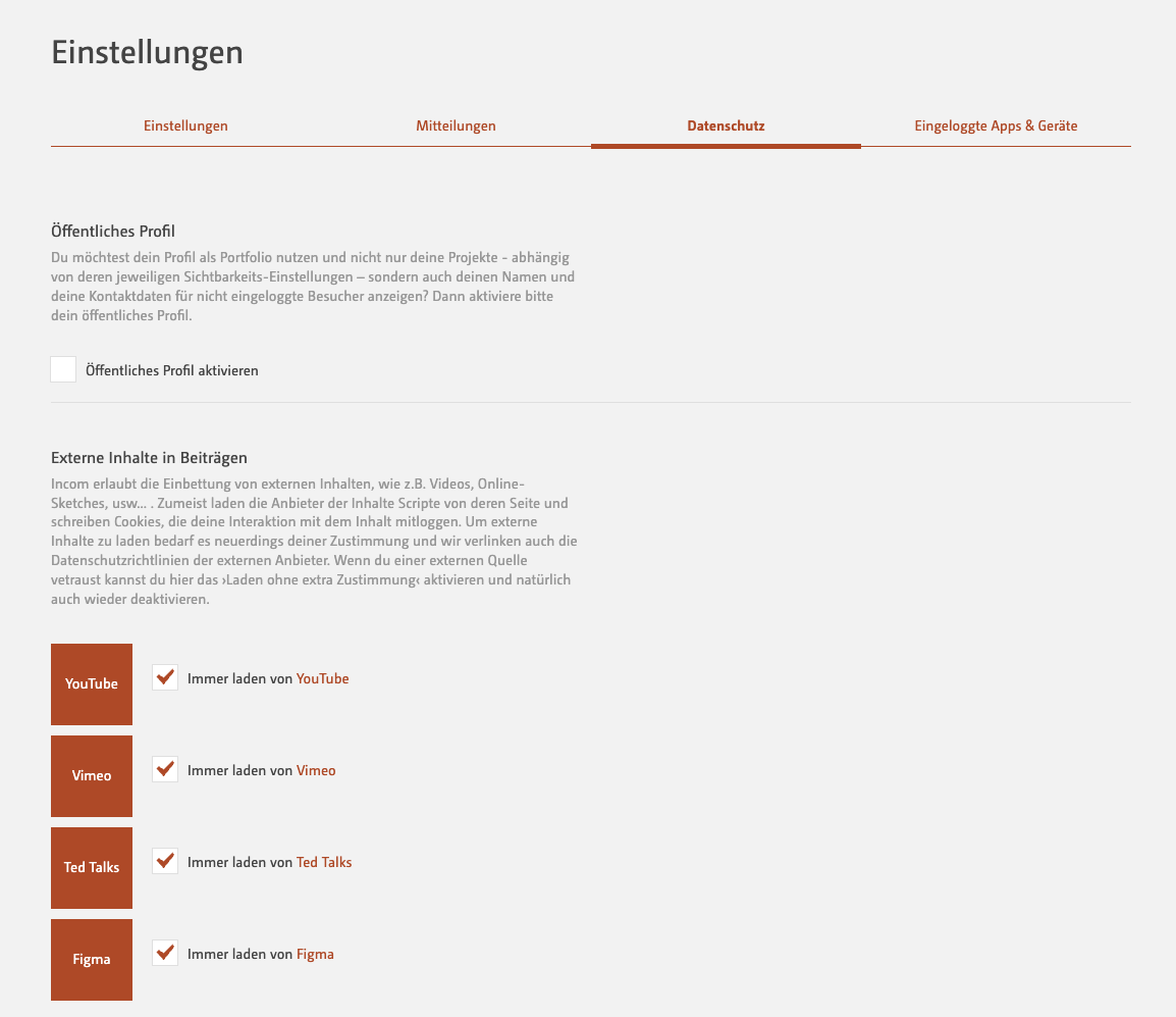 Einstellungen - Datenschutz 