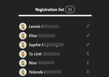 registration list in the workspace
