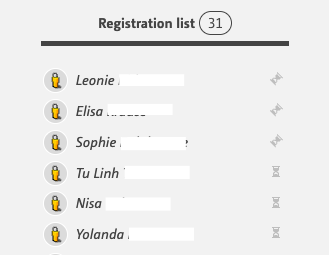 registration list in the workspace