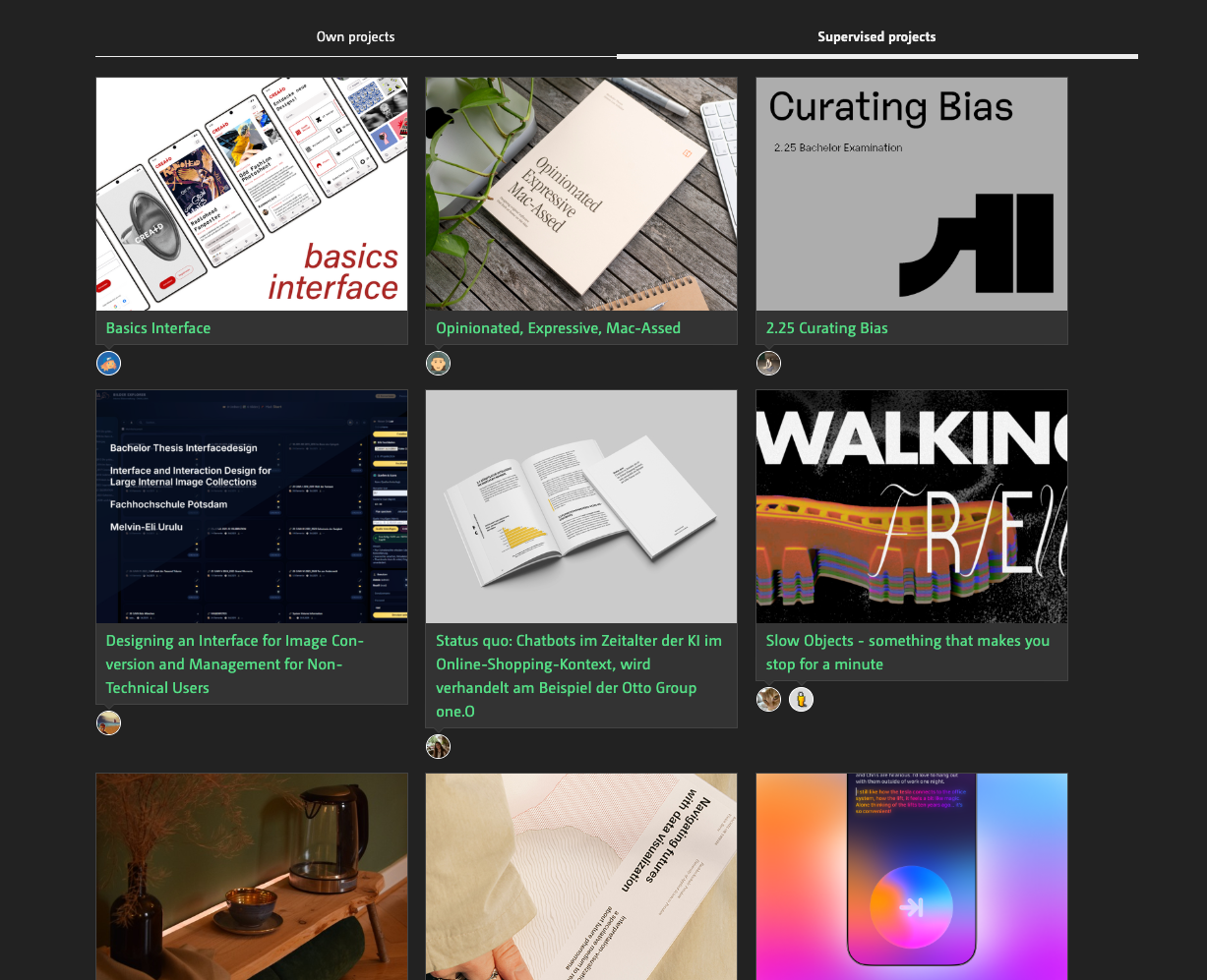 Projects in the user profile