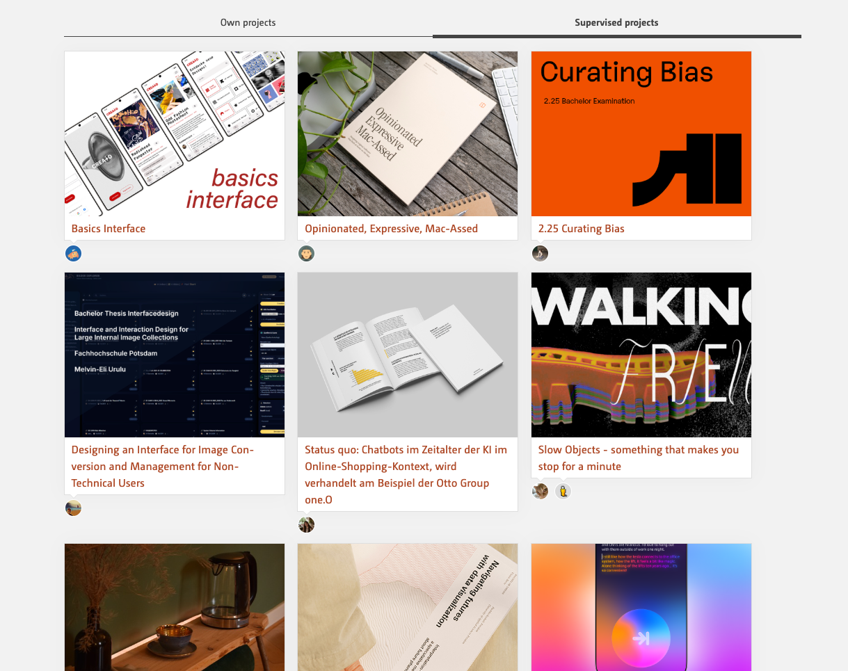 Projects in the user profile
