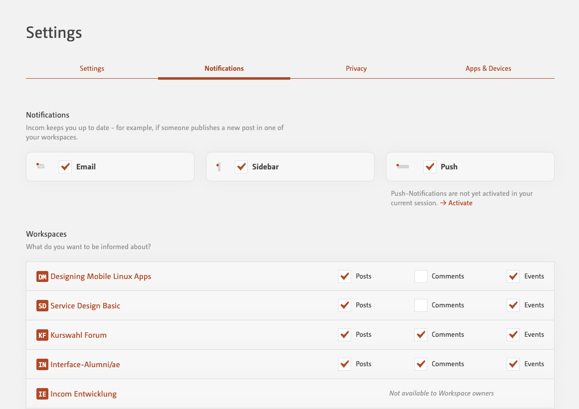 Settings - Notifications 