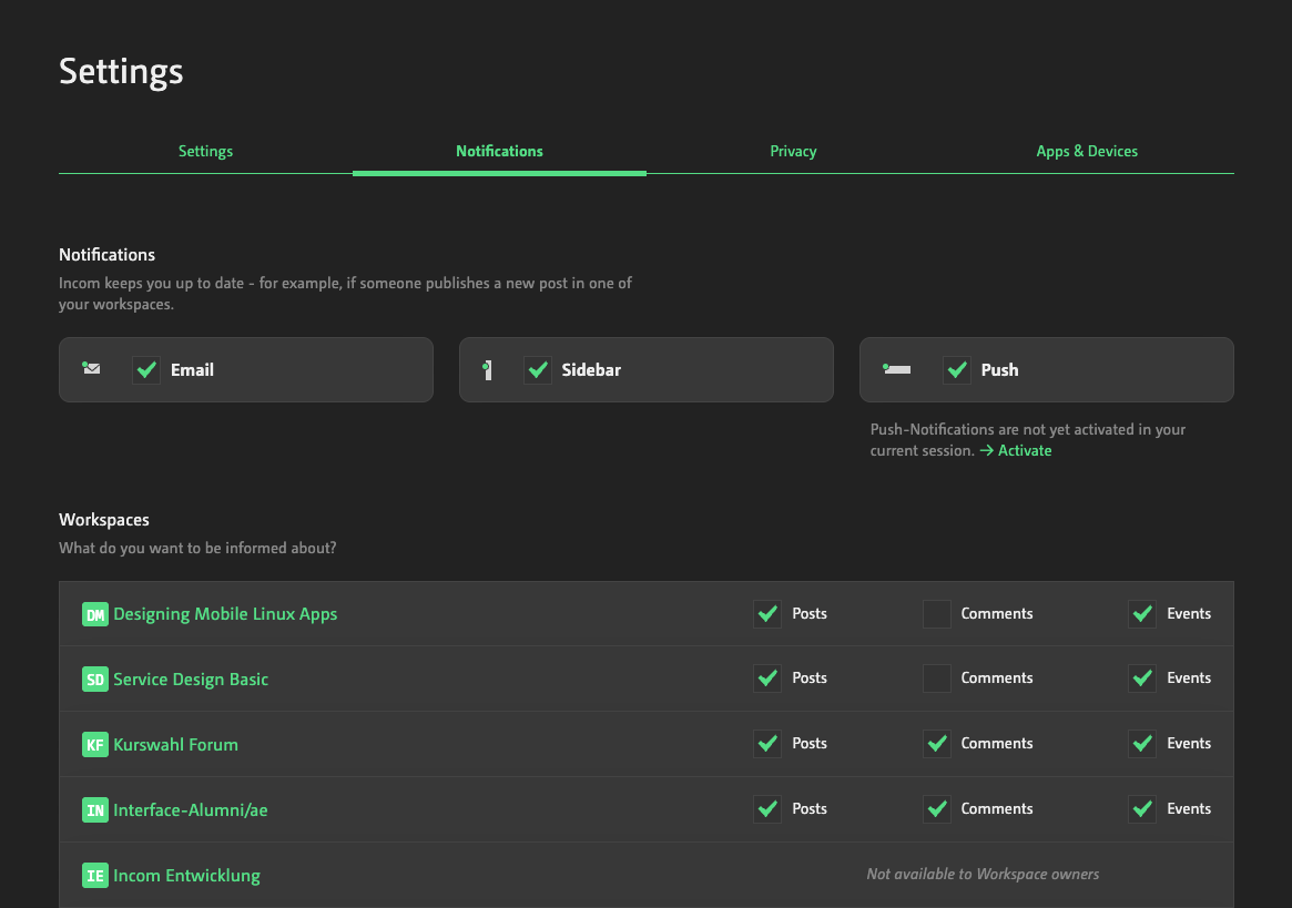 Settings - Notifications 