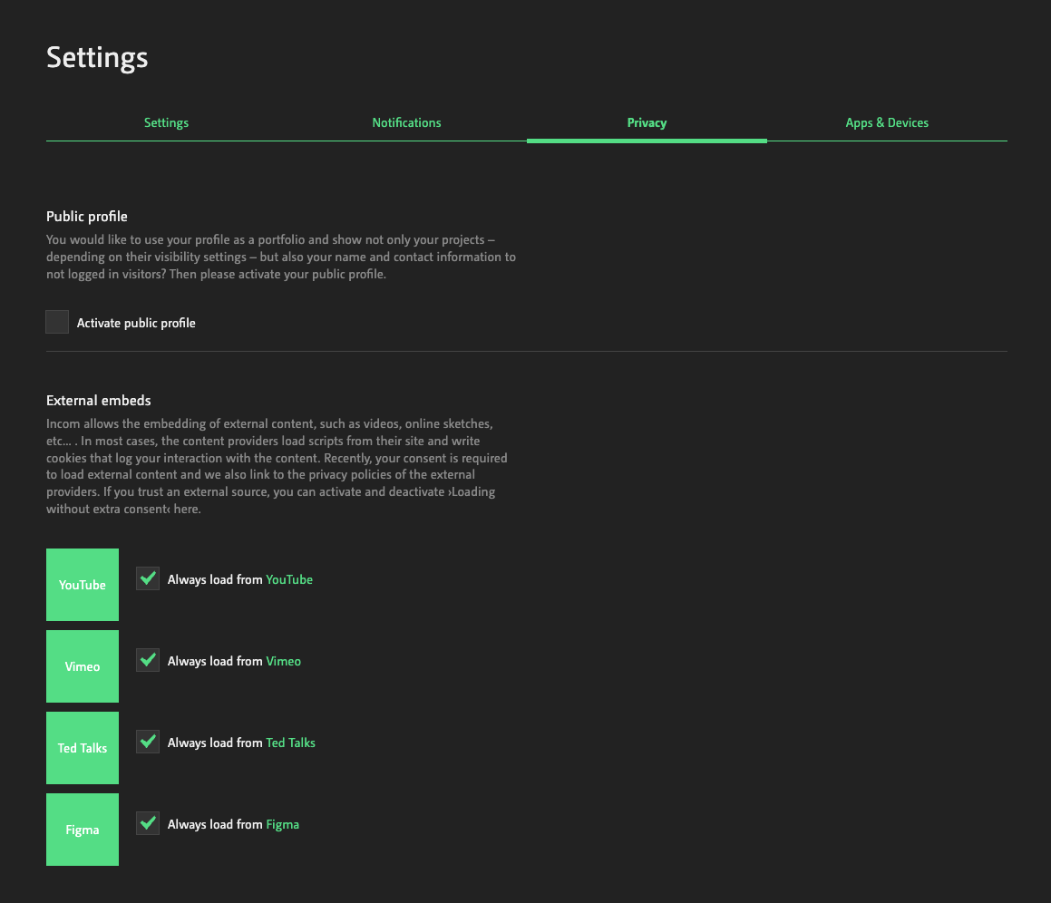 Settings - Privacy 