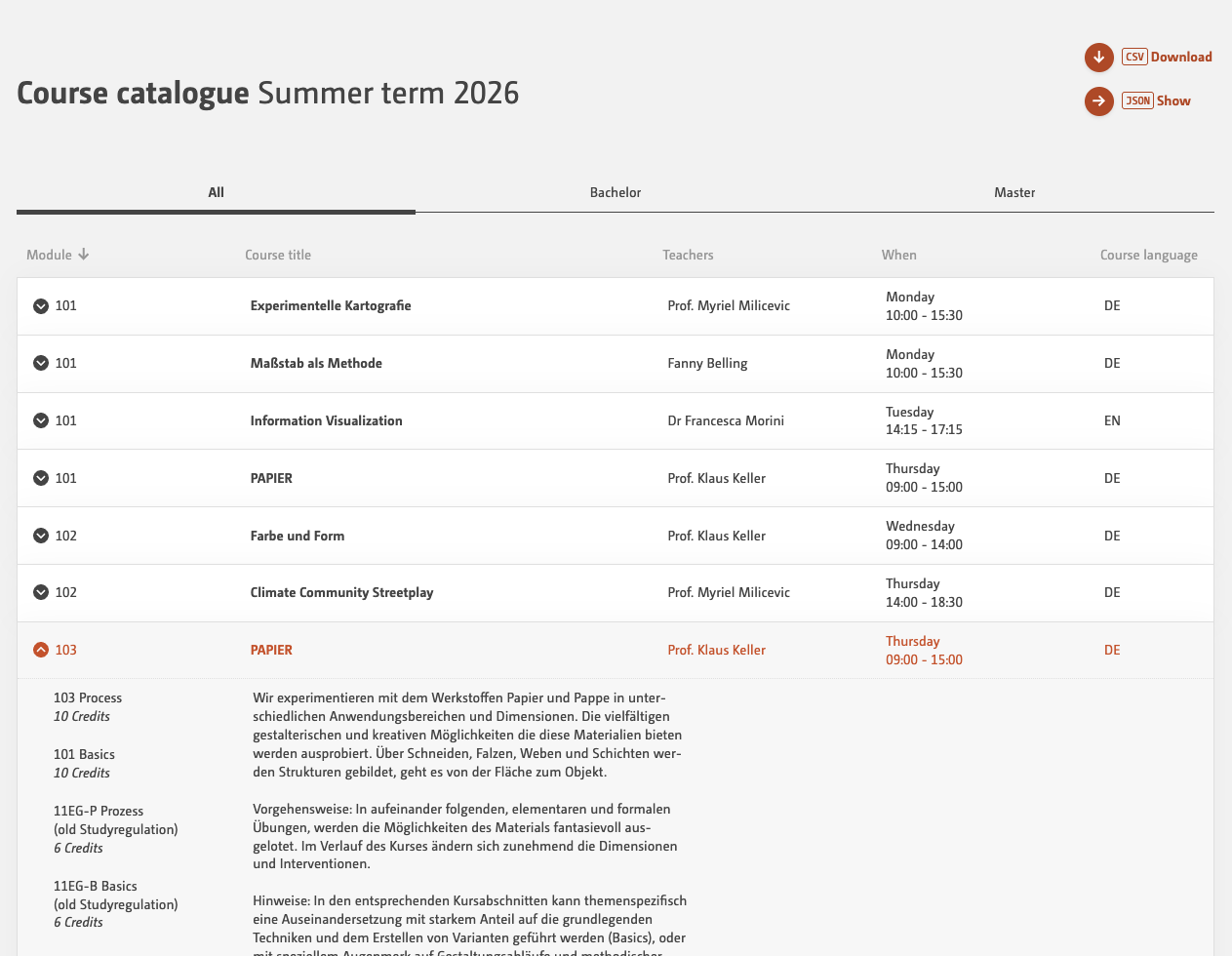 Course catalogue