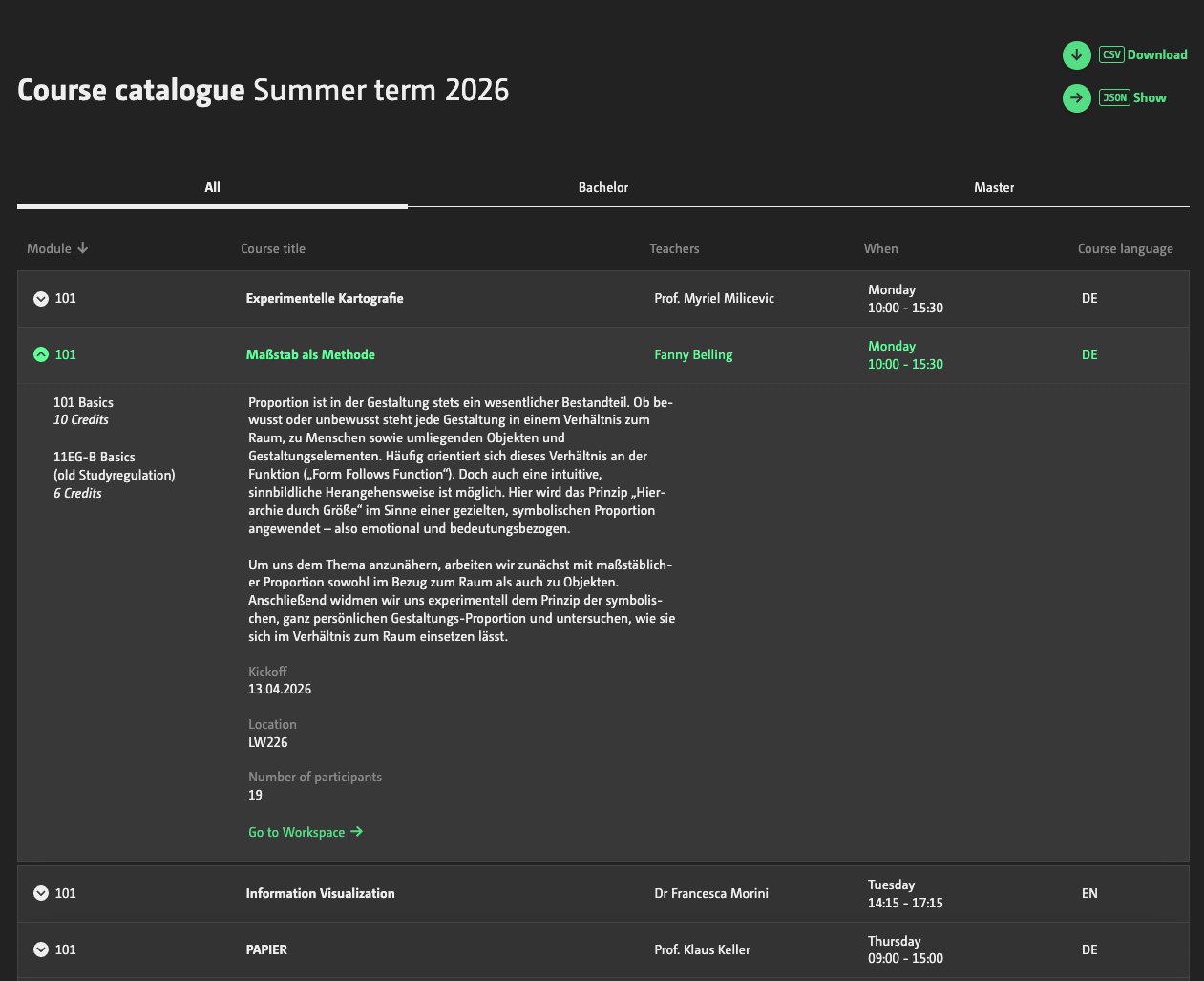 Course catalogue